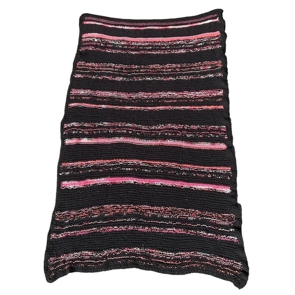 Handmade Black & ‎ Pink Knit Blanket Throw, Striped - Picture 1 of 5